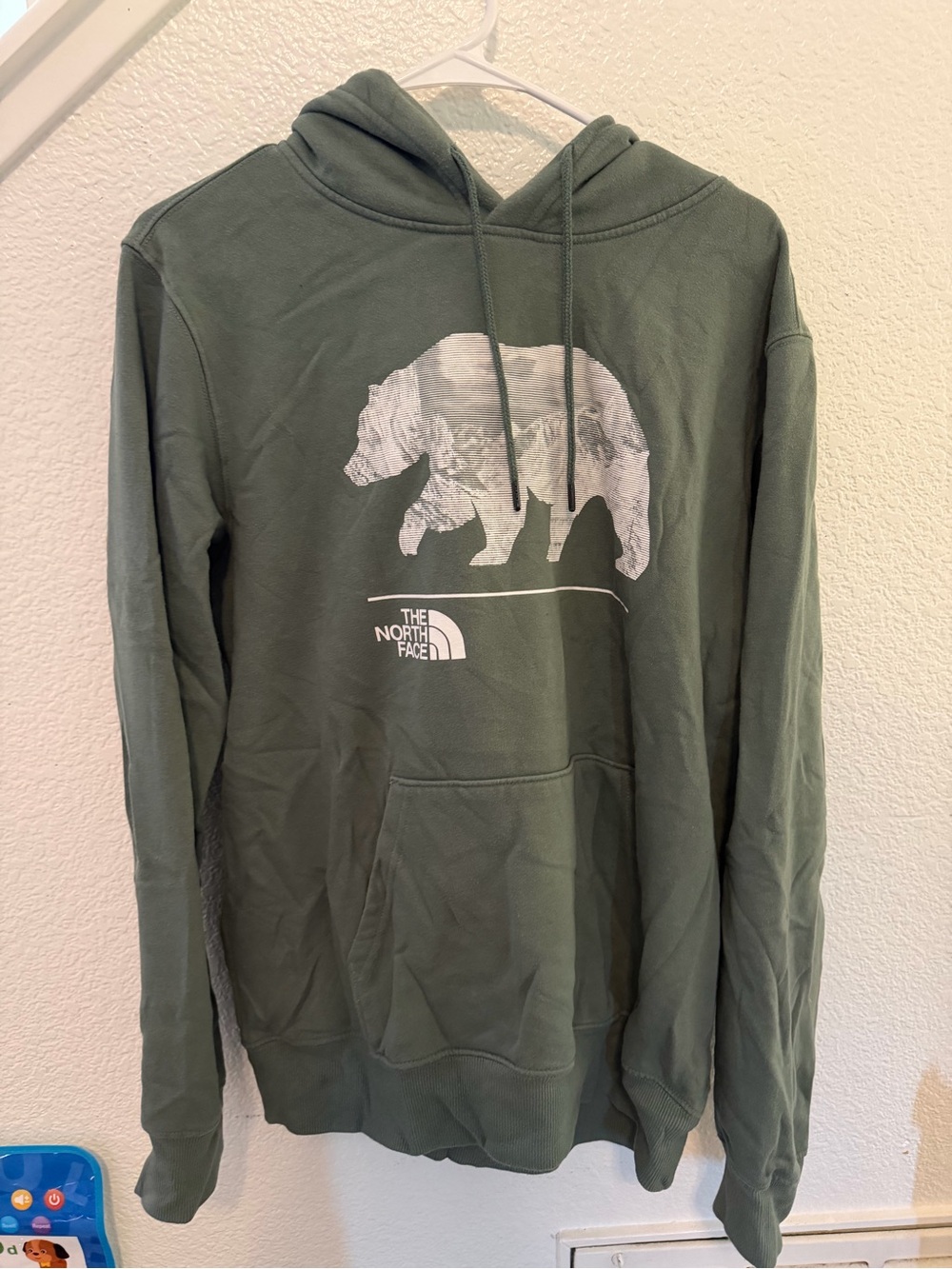 The North Face Men's Olive Green Bear Graphic Crewneck Hoodie